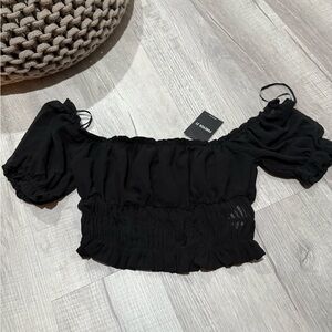 Forever 21 Black Ruffled Crop Top